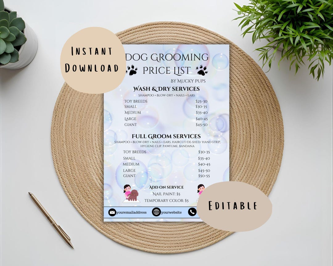 Curated visual reference: Gallery Detail: Dog Groomer Price List Template Pet Stylist Pricing Pet Groomer
