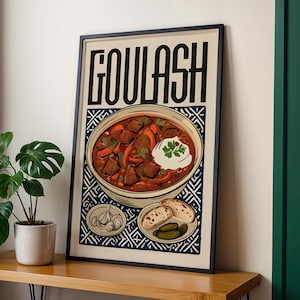 Impression d'art en goulasch hongrois | Affiche de recette de ragoût en téléchargement numérique | Décoration murale cuisine d'Europe de l'Est | Cadeau de décoration de restaurant