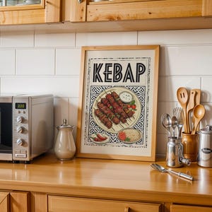 Retro 1970s Kebab House Print Vintage Doner Shop Neon Sign Art 70s Street Food Poster Gyros History Decor Diner Wall Art Shawarma Evolution