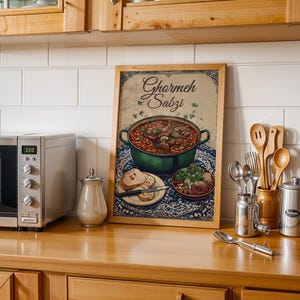 Vintage Ghormeh Sabzi Print | Persian Herb Stew Kitchen Wall Art | Printable Family Recipe-Inspired Poster | Middle Eastern Nostalgia Art