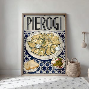 Vintage Pierogi Recipe Poster • Babcia&#39;s Polish Dumpling Art Digital Download National Dish of Poland Print • Slavic Kitchen Wigilia Dinner