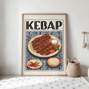 Poster di Kebap "Notti Anatoliche", arte di strada turca vintage, cartello retrò di un negozio di doner, download digitale, arredamento per ristoranti, carne di doner minimalista