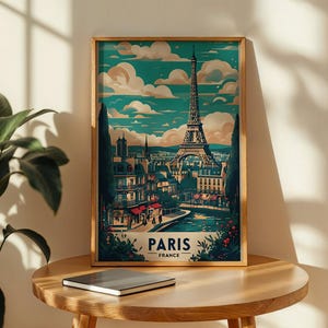 Paris Poster |Vintage Eiffel Tower Print Retro Travel Art | Airbnb Wall Decor | French Cafe Signage | Commercial License French bistro decor