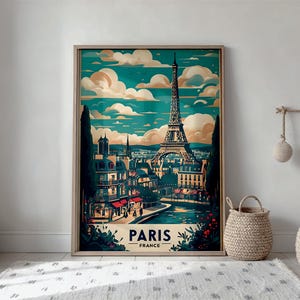 Paris Vintage Poster | Eiffel Tower Art Print | Retro French Decor | Printable Travel Wall Art | Parisian Charm Digital Download Living Room