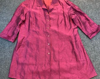 Vintage Dana Buchman Women's Size 14 Linen Blend Long Pink Button Down Shirt Top