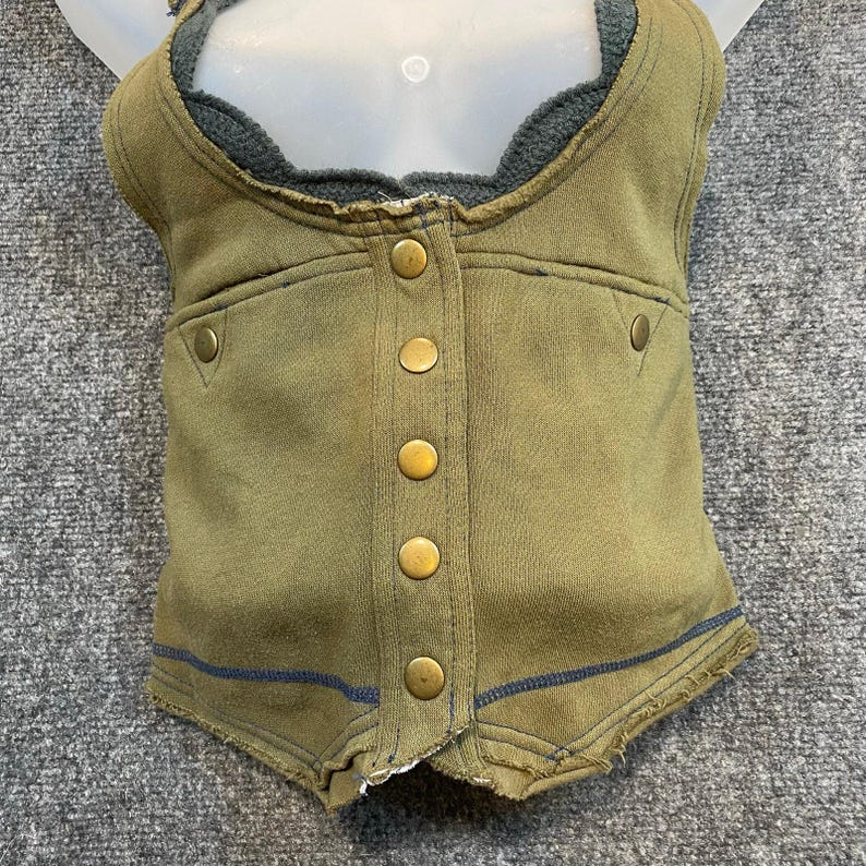 VINTAGE Y2K Free People Green Fairy Steampunk Snap Crochet Vest Womens Small image 2