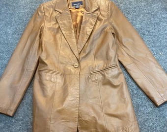 Denim & Co. Vintage Womens XS Brown 100% Genuine Leather Blazer Jacket