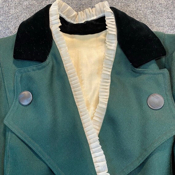 1960-70s Vintage French Green Wool Frock Coat Ope… - image 3