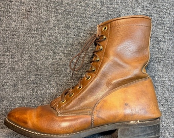 Vintage Texas Brand Womens 10 Brown Leather Lace Up Western Packer Kiltie Boots