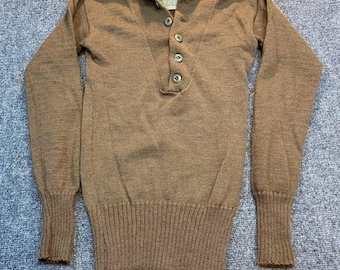 Vintage US Army Henley Wool Sweater Mens Small 34 Jack Young Military Drab Brown