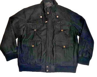 Vintage Y2K Coogi Mens 5X Black Heavy Wool Blend Bomber Military Coat Jacket