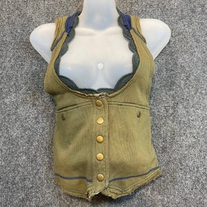 VINTAGE Y2K Free People Green Fairy Steampunk Snap Crochet Vest Womens Small image 1