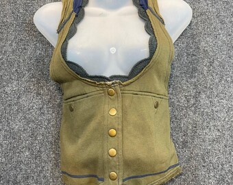 VINTAGE Y2K Free People Green Fairy Steampunk Snap Crochet Vest Womens Small