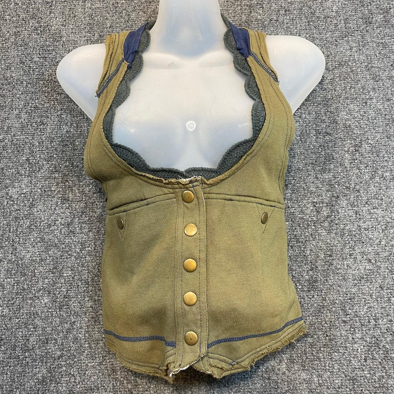 VINTAGE Y2K Free People Green Fairy Steampunk Snap Crochet Vest Womens Small image 1