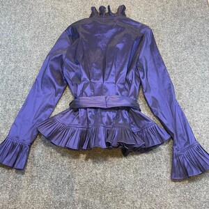 Adrianna Papell Vintage Iridescent Purple Ruffled Wrap Top Tie Belt Womens Small Bild 3