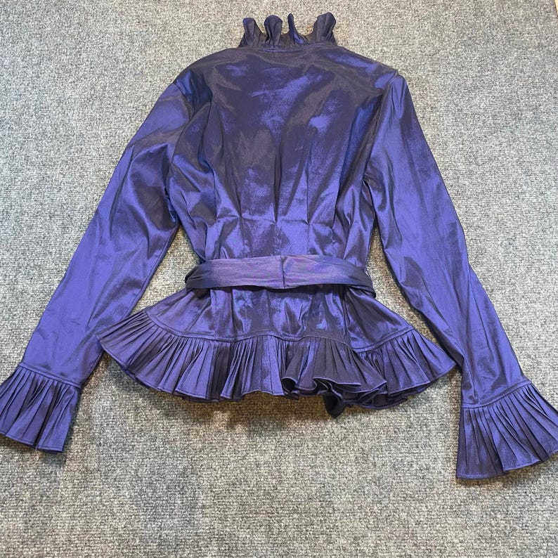 Adrianna Papell Vintage Iridescent Purple Ruffled Wrap Top Tie Belt Womens Small Bild 3