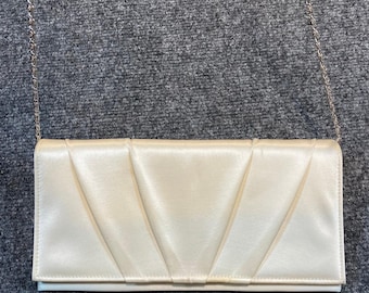 Vintage Nordstrom Ivory Satin Envelope Purse Clutch Chain Strap Formal Prom