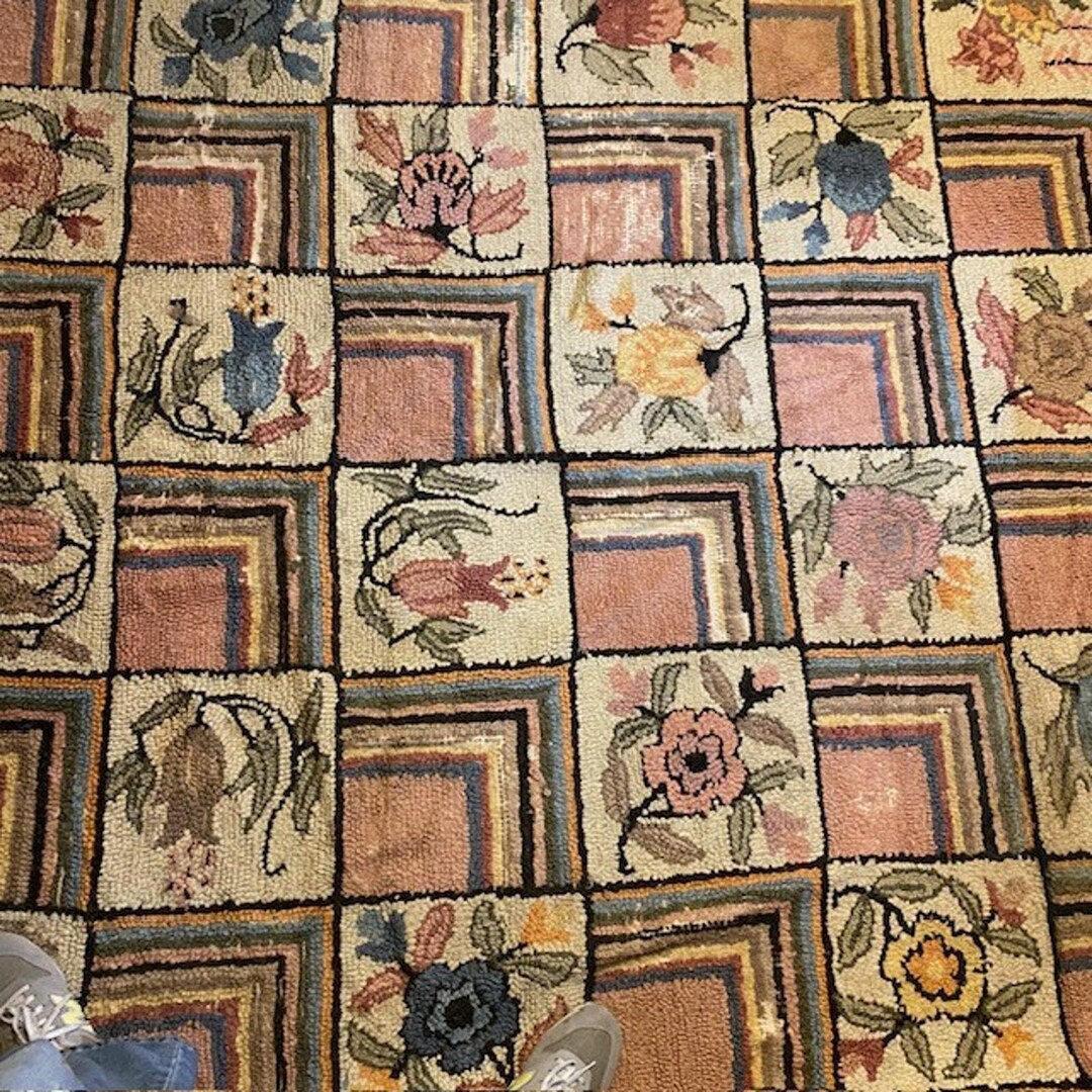 Large Antique Handmade American Folk Hooked Rug 11.5 X 9 Early 20th ...