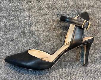 Louis et Cie Womens 7 Black Leather Lo-Kota Ankle Strap Classis Heels Pumps