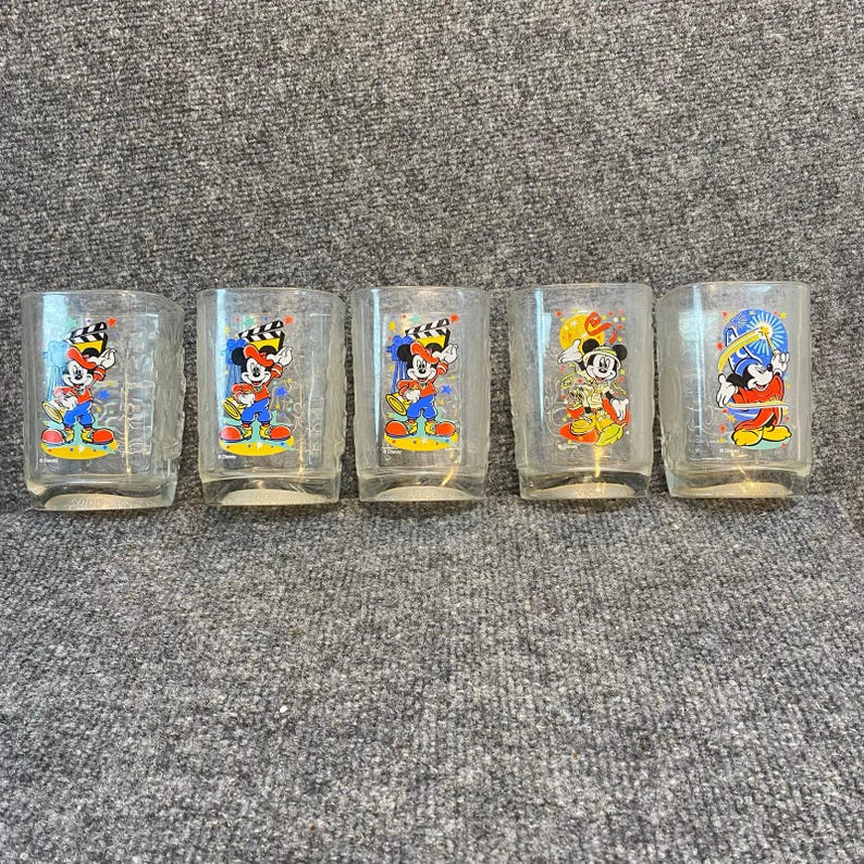 Vintage Set of 5 Mcdonalds Disney Mickey Mouse Magic Glass Tumblers Rare 2000 image 1