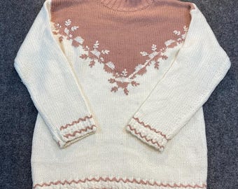 Vintage Newport News Women's Medium Turtle/Roll Neck Acrylic White Rose Sweater