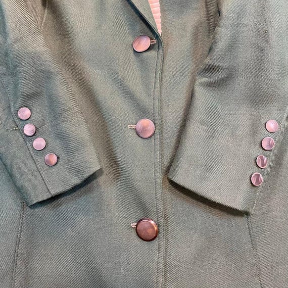 1960-70s Vintage French Green Wool Frock Coat Ope… - image 9