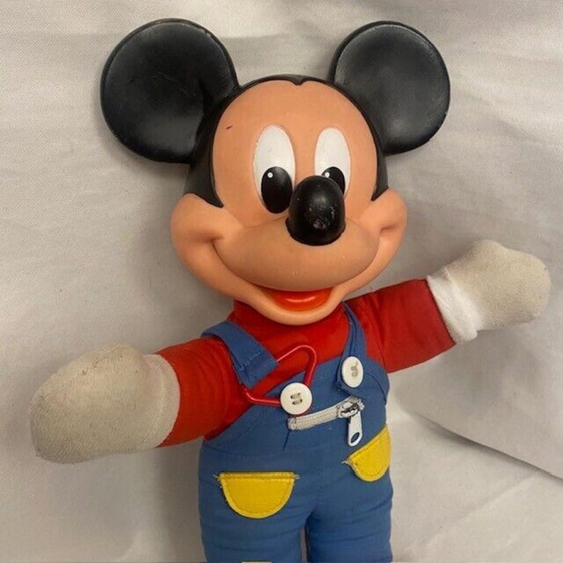 Vintage 80s Mattel Mickey Mouse Learn to Dress 15" Disney Plush Doll Overalls bild 2
