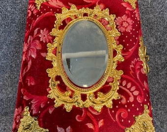 Vintage Antique Victorian Style Velvet Photo Album 12x9" Red Gold Accents