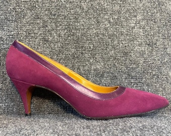 Vintage DeLiso Debs Womens 7 Purple Leather Suede Pageant Insole Pumps Heels