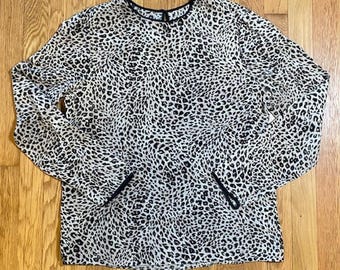 Vintage Dana Buchman Womens 10 100% Silk Leopard Long Sleeve Blouse Shirt
