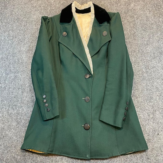 1960-70s Vintage French Green Wool Frock Coat Ope… - image 1