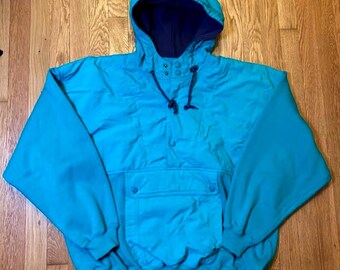 Vintage 90s EDDIE BAUER Mens Medium Teal Pullover Hooded Bomber Anorak Jacket