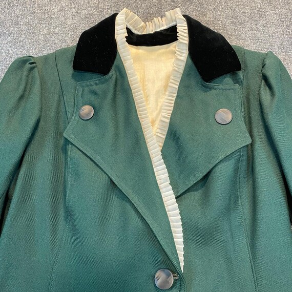 1960-70s Vintage French Green Wool Frock Coat Ope… - image 2