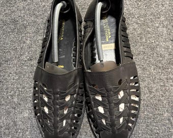 Vintage Generra Collection Black Leather Woven Huarache Slip On Shoes Mens 12