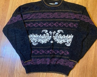 Vintage Adam Sloane Men's Large Wool Blend Fair Isle Print Sweater Grandpa Cosby