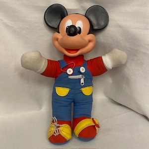 Vintage 80s Mattel Mickey Mouse Learn to Dress 15" Disney Plush Doll Overalls bild 1