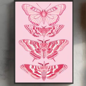 Pink Butterfly Line Art Print | Minimalist Vertical Insect Illustration | Instant Download Wall Art