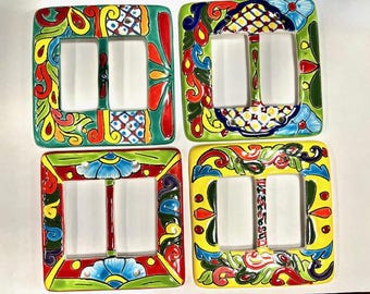 Talavera Ceramic Double Rocker Switch plate Covers - Handmade