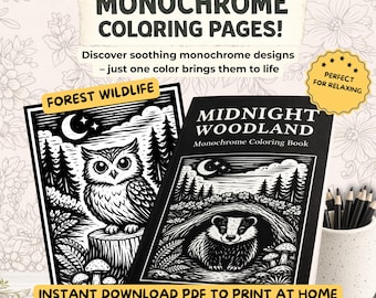 Monochrome Woodland Coloring Book | Forest Animals and Cozy Nature Scenes for Relaxation | Mindfulness Coloring | Minimalist Cozy Coloring