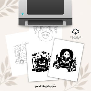 Stress Relief Halloween Coloring Bundle, Cute Ghost & Witch Monochrome Coloring Books, Printable PDF Coloring Pages Bundle coloring printing image 10