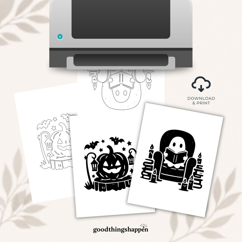 Stress Relief Halloween Coloring Bundle, Cute Ghost & Witch Monochrome Coloring Books, Printable PDF Coloring Pages Bundle coloring printing image 10