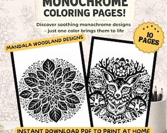 Monochrome Woodland Coloring Book | Forest Animals and Cozy Nature Scenes for Relaxation | Mindfulness Coloring | Minimalist Cozy Coloring