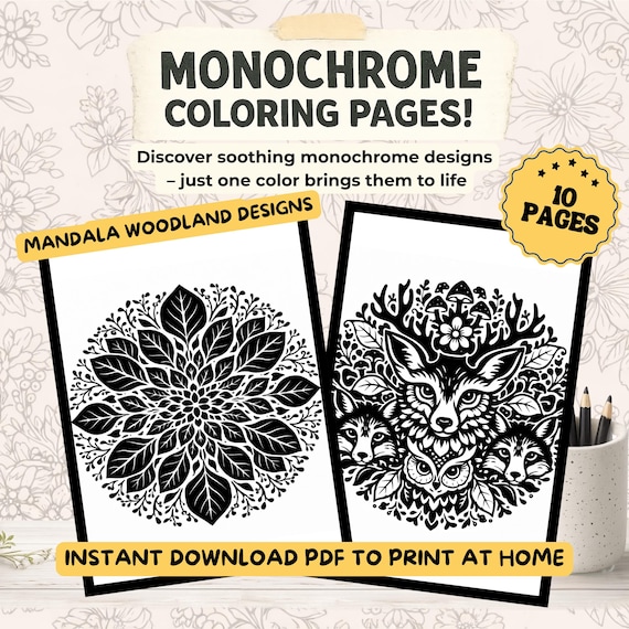 Monochrome Woodland Coloring Book | Forest Animals and Cozy Nature Scenes for Relaxation | Mindfulness Coloring | Minimalist Cozy Coloring