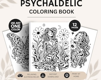 monochrome coloring pages difficult, surreal one color coloring book, psychedelic adult coloring books, stress relief coloring, printable