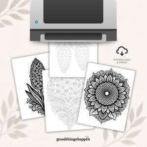植物のモノクロ塗り絵 | 花の塗り絵ページ | マインドフルネス塗り絵 | ミニマルで心地よい塗り絵 | ティーン向け塗り絵シート 画像 6
