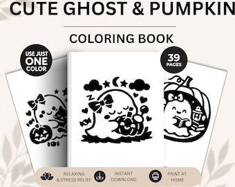 Cozy Halloween Coloring Book for Stress Relief, Cute Ghost Monochrome Coloring Book, Printable Coloring Pages