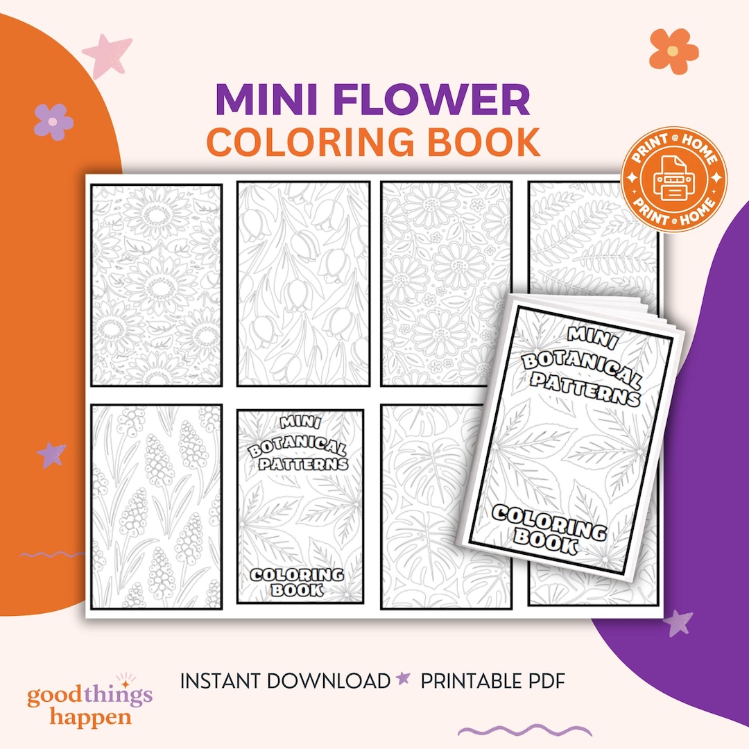 Mini Flower Coloring Book, Monochrome Coloring, One Color Coloring ...
