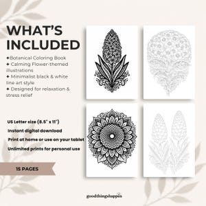 植物のモノクロ塗り絵 | 花の塗り絵ページ | マインドフルネス塗り絵 | ミニマルで心地よい塗り絵 | ティーン向け塗り絵シート 画像 8