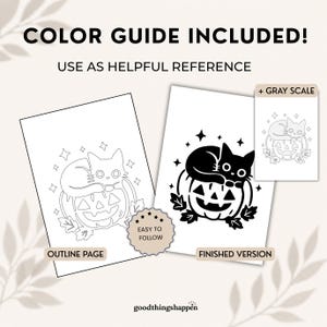 Stress Relief Halloween Coloring Bundle, Cute Ghost & Witch Monochrome Coloring Books, Printable PDF Coloring Pages Bundle coloring printing image 12