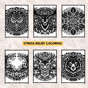 Monochrome Woodland Coloring Book | Forest Animals and Cozy Nature Scenes for Relaxation | Mindfulness Coloring | Minimalist Cozy Coloring image 4